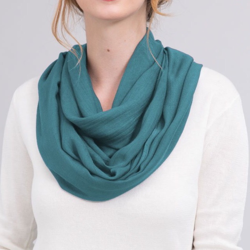 Silk Modal Blend Infinity Scarf in Solid Jade